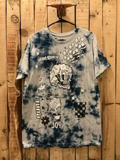A.Lab Alab Trippy Skull Never Grow Up Pure Joy Blue Tie Dye Shirt Men’s Large
