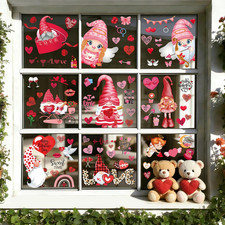 9 Sheets Valentines Day Window Clings Decor: Double-Sided Gnome Window Sticke...