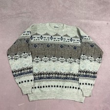 Vintage Abstract Knitted Jumper Patterned Grandad Chunky Knit Sweater Men's Xl