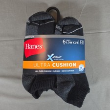 Hanes Premium X-Temp Ultra Cushion Socks 6-12 Men's - Black, Pack of 6 Low Cut