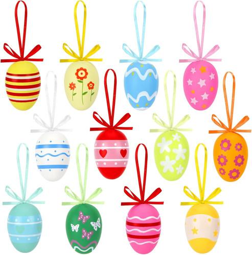 12Pcs Easter Eggs Decorations Hanging Ornaments Colorful Eggs, 12PCS