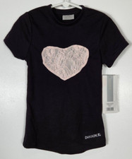 Danskin Dance Girls Small 4-6 Rich Black Heart Lace Tee Shirt Top Short Sleeve