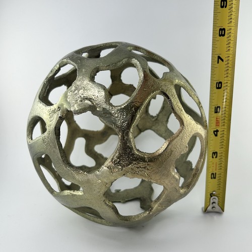 Metallkugel Skulptur brutalistisch Art Deco Goldton industriell abstraktes Dekor - Bild 6 von 12