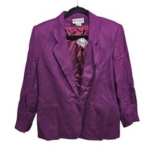 Vintage Appleseeds Petite Maroon Purple Blazer Jacket Size 12 Made In USA