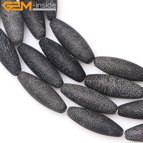 Cuentas de piedras preciosas esmeriladas mate natural de ágata negra de arroz para hacer joyas de 15" - Imagen 32 de 34