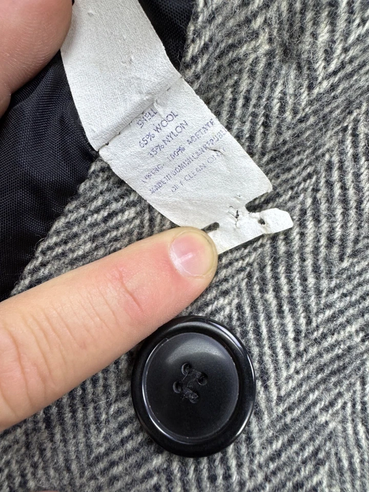 Abrigo Herman Kay Pea Mujer 6 Gris Lana Espiga Doble Pecho Dinero Antiguo De Colección Foto 4 de 4