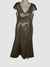 $330 Adrianna Papell Women's Gold Metallic V-Neck Dress Size 8