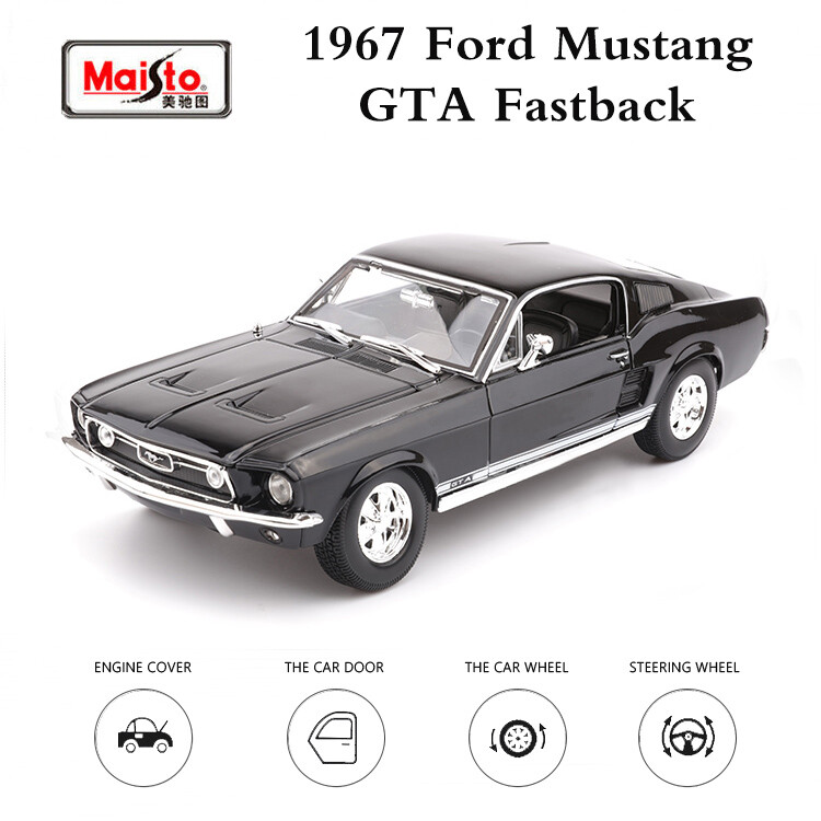 Maisto 1:18 Black 1967 Ford Mustang GTA Fastback Diecast Model