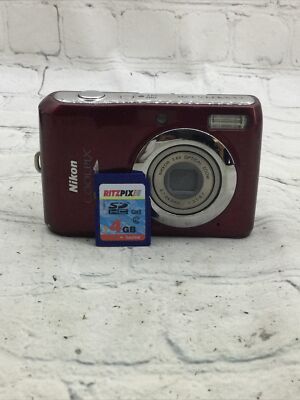 Red Nikon COOLPIX L20 Digital Camera SD Card Excellent