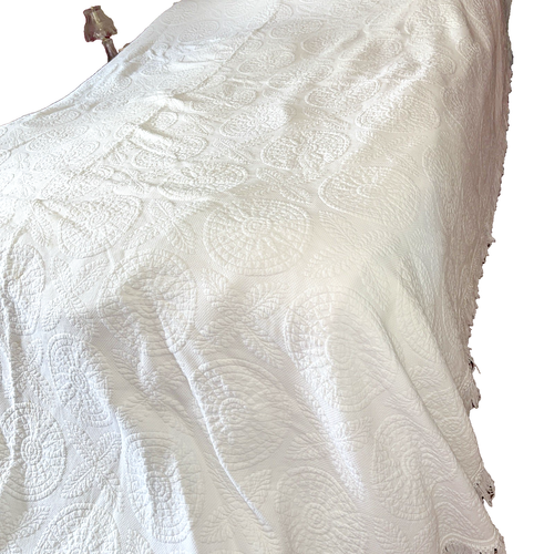 Vintage Bates Bedspreads Heirloom Heritage Pattern White Matelasse Fringes - Picture 9 of 18