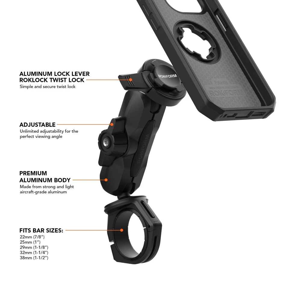 Rokform Pro Ball Motorcycle Handlebar Phone Mount - Aluminum + Stainless Steel - Image 2 of 4