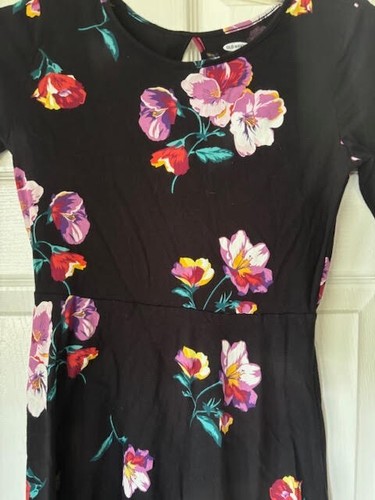 Old Navy girls black 3/4 length sleeve dress Hawaiian Flowers, size 10/12 - Picture 2 of 3
