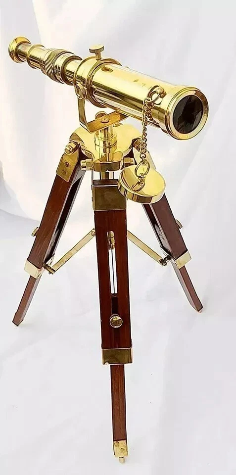 Telescopio de 10 pulgadas con soporte de trípode de madera antiguo hecho a mano réplica estilo grabado Foto 4 de 4