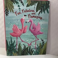 Happy Birthday Flamingos Sparkle Glitter Greeting Card with Pink Matching Env 