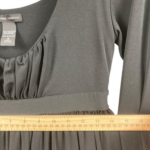 New York & Company Black Babydoll Long Sleeve Dress Knee Length Small Scoop Neck - Picture 7 of 7