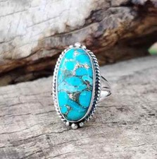 Blue Copper Turquoise Ring Handmade 925 Sterling Silver Boho Ring All Size R147