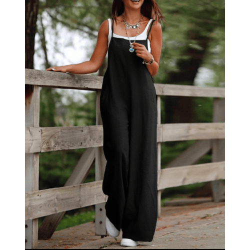 Women’s Sleeveless Jumpsuit Summer Beach Overalls Loose Wide Leg Pants Pockets - Bild 9 von 13