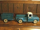 Vtg. 1959 Tonka Farm Truck & Stake Trailer-Blue Green Pressed Steel