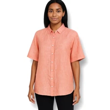 Tahari Coral Linen Button Down Shirt Oversized Blouse Coastal Preppy Resort S