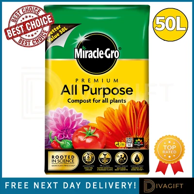 MIRACLE-GRO MIRACLE GRO ALL PURPOSE COMPOST SOIL PREMIUM GARDEN FOR ALL FLOWERS & PLANTS 50L