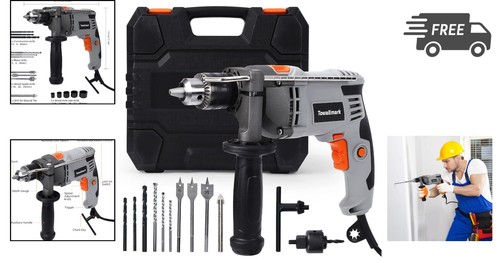 Hammer Drill Power Tool 7.5 Amp Corded Electric Drill with 15 Bits Toolbox - Picture 2 of 10