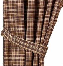 84" L Brown Cream Plaid Curtain Set Living Room Bedroom Lodge-Style VHC Prescott