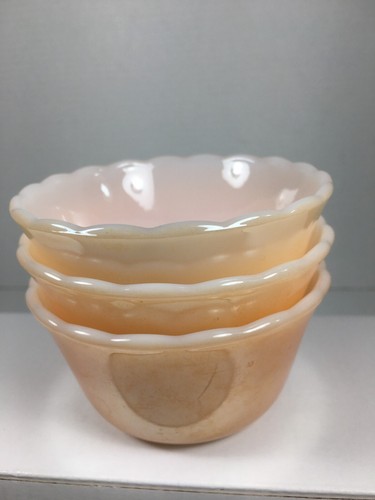 3 Vintage Fire King Peach Luster Scalloped Edge Custard Bowls - Picture 10 of 16