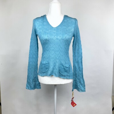 Tapemeasure Women's Blue Lightweight Loose Knit Hoodie Sweater - CHOOSE SIZE