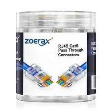 100-Pack RJ45 Cat6 Pass Through Connector RJ45 Modular Plugs for Solid or Strand