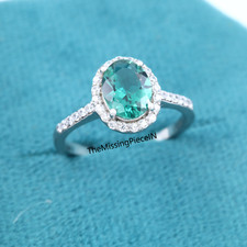 Simulated Green Sapphire Oval Ring, Engagement Ring, Anniversary Ring For Woman