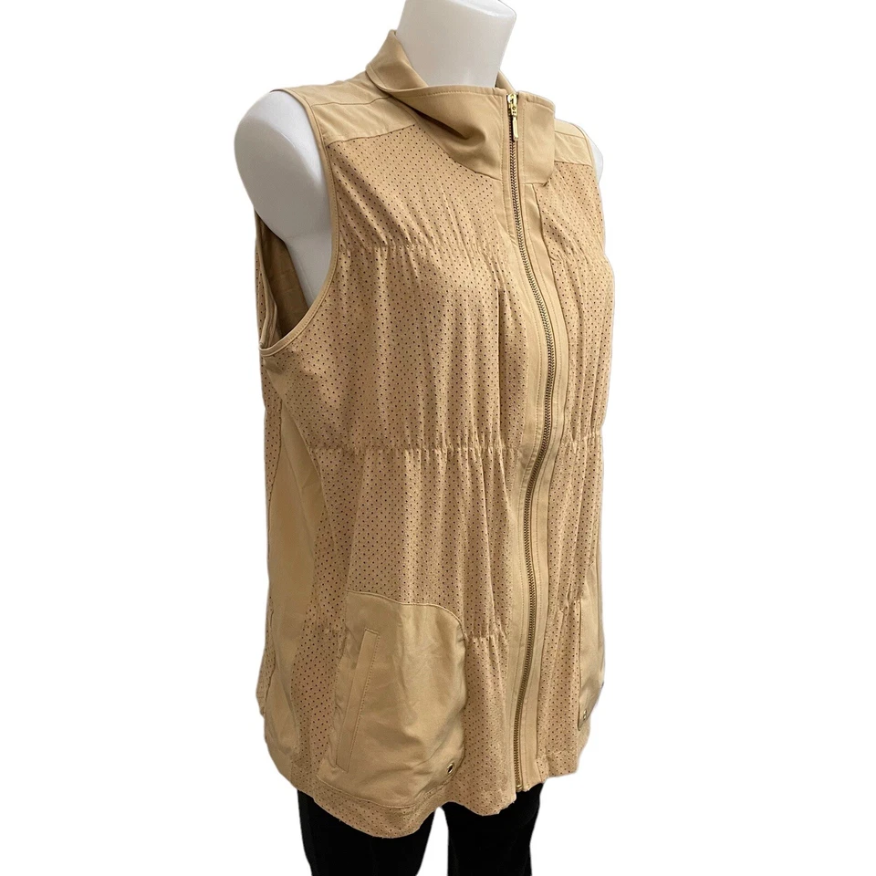 Chaleco de gamuza sintética Zenergy by Chico’s perforado cremallera completa marrón camel talla 2 (grande) Foto 4 de 4