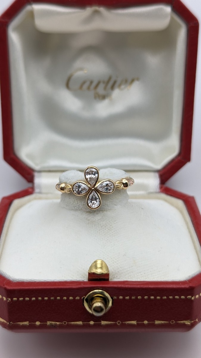 Cartier 18K TriColor Gold Diamond Flower Ring Size EU 54 - US Size