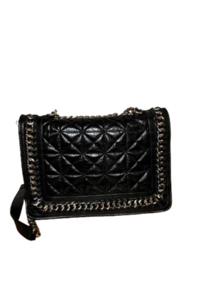 Zara Woman Black Quilted Buffalo Leather, Medium Crossbody Purse, pre-Owned.