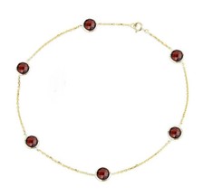 14K Yellow Gold Anklet Bracelet With Garnet Gemstones 11 Inches
