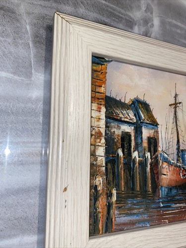 Hafen signiert von Benglis 9"x7" ca. Ölgemälde auf gespannter Leinwand - Bild 15 von 24