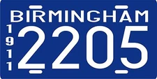 1911 Birmingham Alabama replica local issue metal License plate
