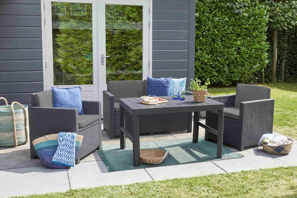 Loungeset Loungemöbel Sitzgruppe Allibert Victoria mit Tisch Lyon Rattanoptik  - Bild 2 von 4