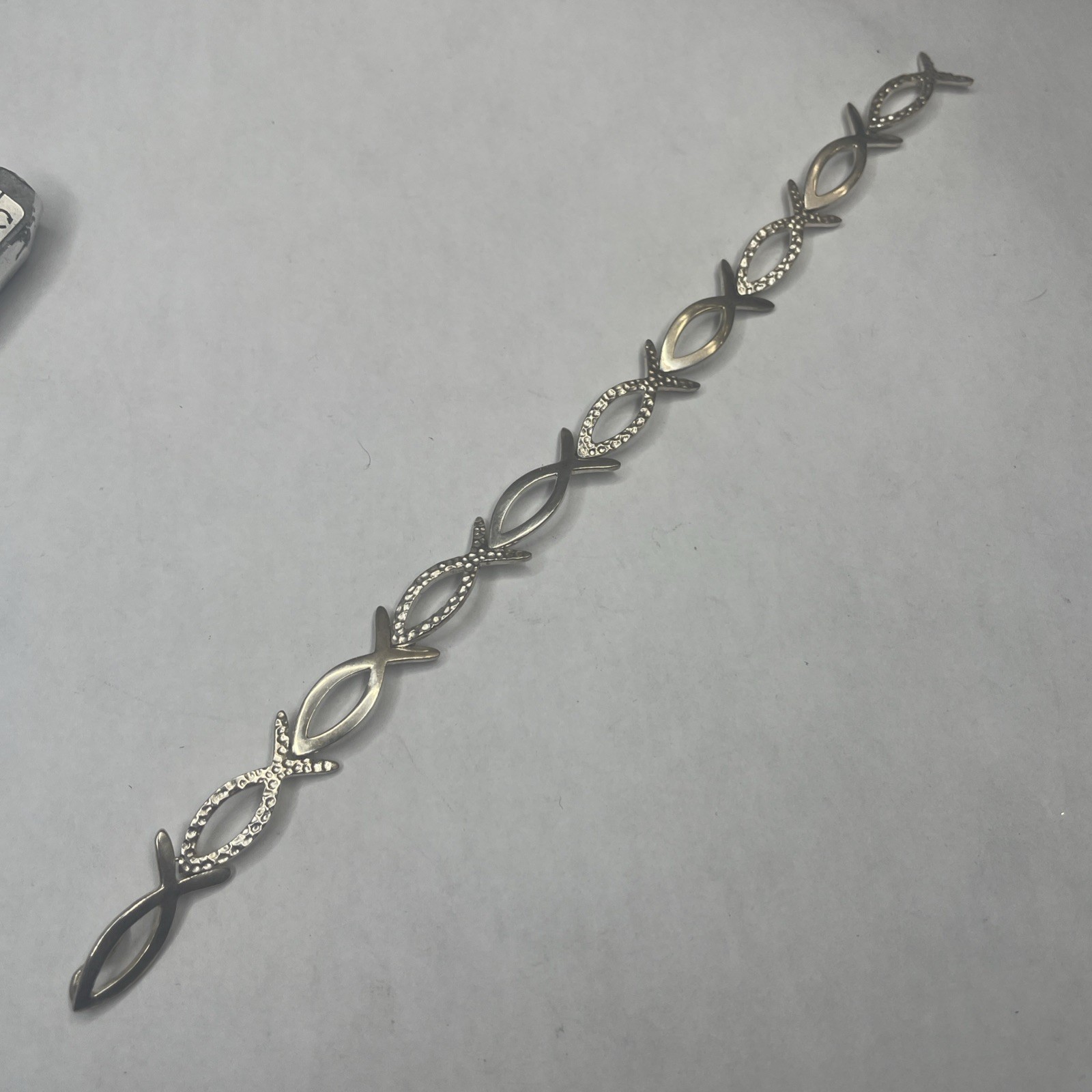 Vintage Solid Sterling Ichthus Fish Infinity Brac… - image 2