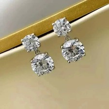 14K White Gold Plated Silver 2Ct Lab Created Diamond Women Drop Dangle Earrings