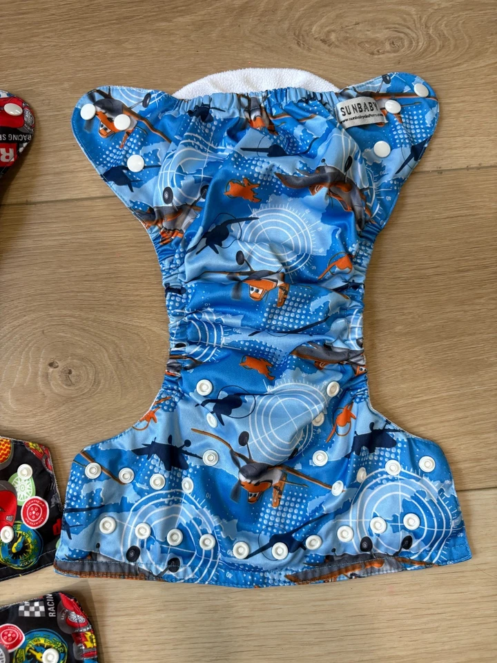 SUNBABY Reusable Cloth Diaper Lot 4 Size OSFM Disney Cars Planes PUL Pockets - Image 2 of 4