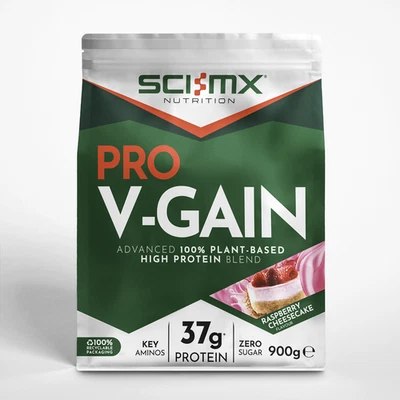 SCI-MX SCI MX V Gain Vegan Protein Powder Shake 900g Plant Based Raspberry Cheesecake