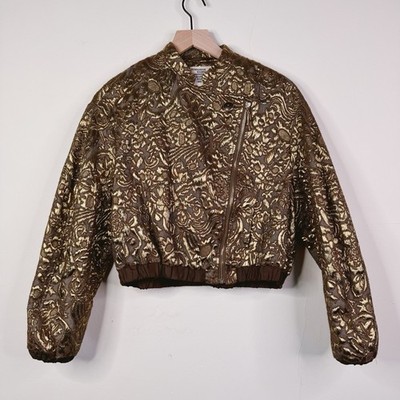 Baum Und Pferdgarten Gold Metallic Jacquard Bomber Jacket Bari Size DE 36 Small