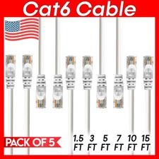 5 x Cat 6 Patch Cord White Cat6 Cable Ethernet RJ45 Connectors Internet Wire