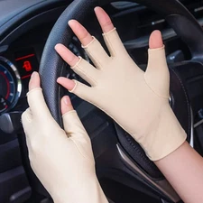 Beige Black Summer Half Fingers Gloves Breathable Thin Semi-Finger Driving Glove