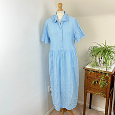 ICHI Ihcrysa Dress Size 12 Light Blue Midi Seersucker Prairie Smock Bohemian