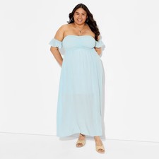 Women Smocked Flutter Sleeve Maxi Dress - Wild Fable™ Blue 1X