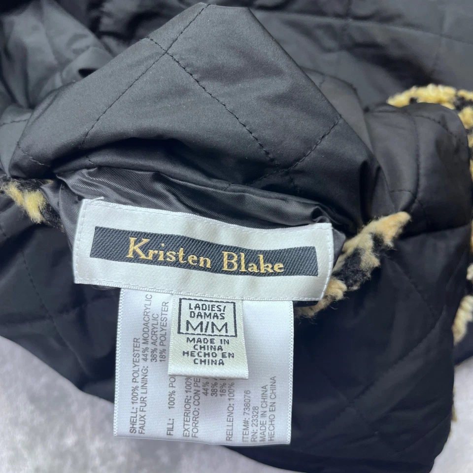 Kristen Blake Leopard Faux Fur Vest Womens M/M Hooded Sleeveless Jacket Boho - Image 4 of 4