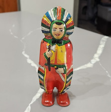 Vintage 1930s J. Chein Native American Indian Tin Litho Wind-Up Toy - Works 