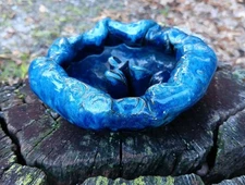 Signed Studio Pottery Flower Frog Bowl With Cobalt Blue Glaze, 5" x 2"