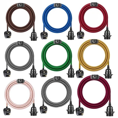 LED_SONE 2m Fabric Flex Cable Plug In Pendant Lamp Light Set E27 Fitting On/Off Switch